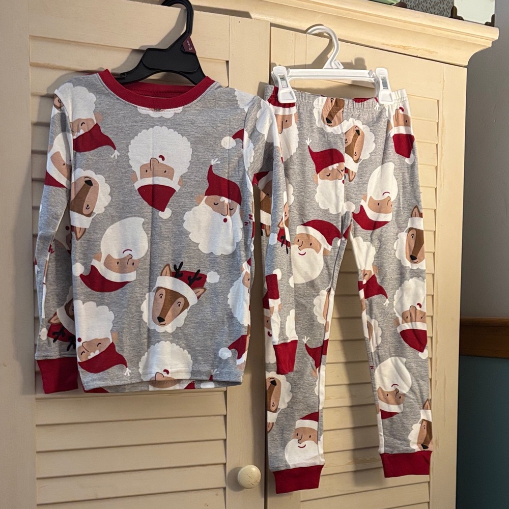 Child of Mine Santa and Reindeer Pajama Set - Red and Gray